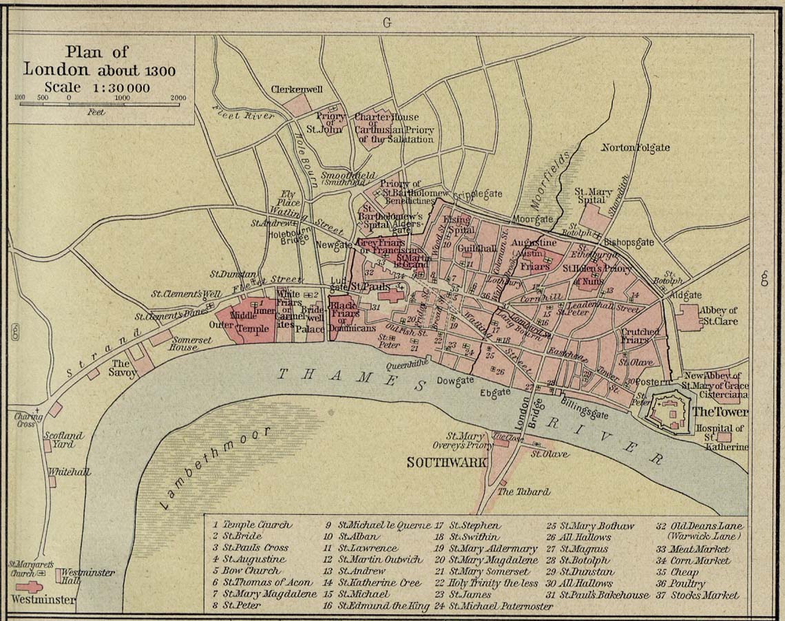 Plan of London c. 1300 C. E.